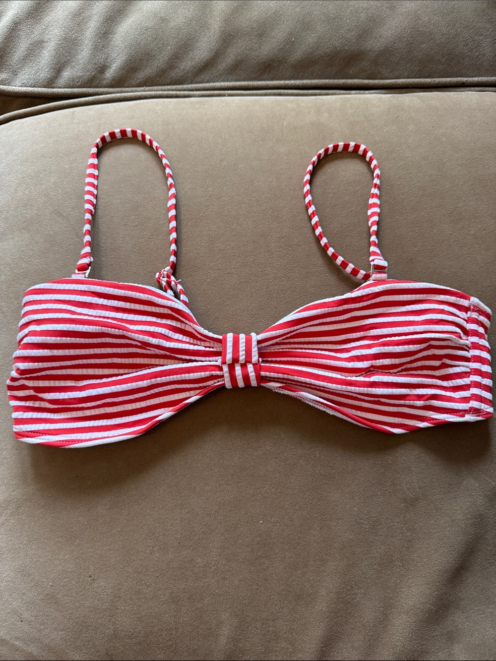 Red & White Striped Bandeau Swim Top